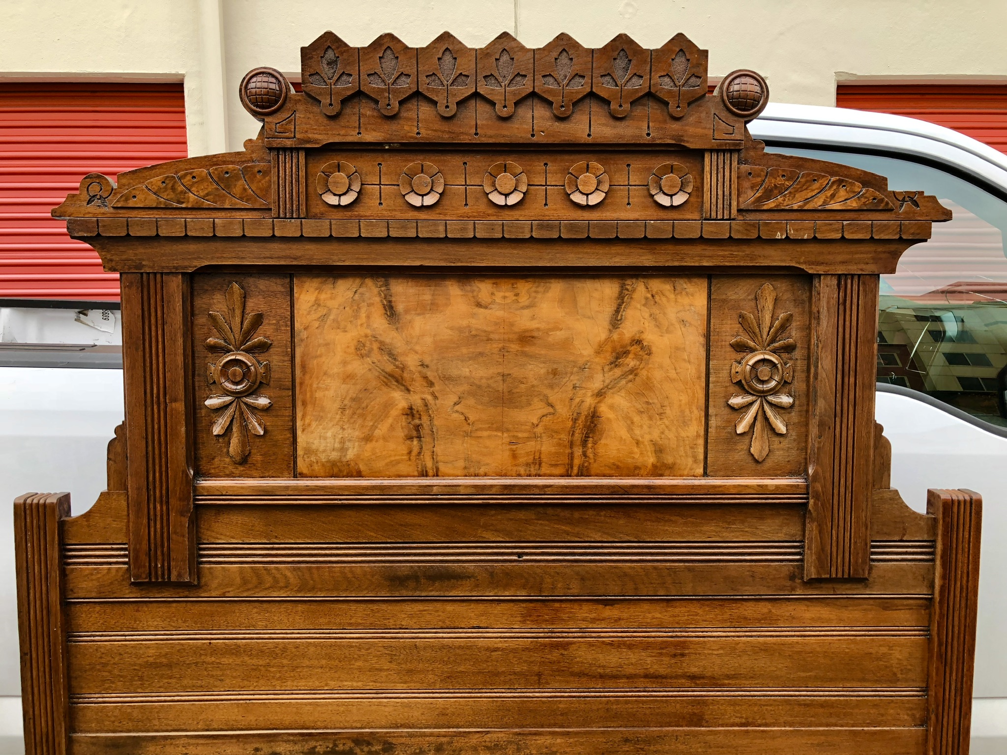 Victorian Antique Burlwood Bed Frame